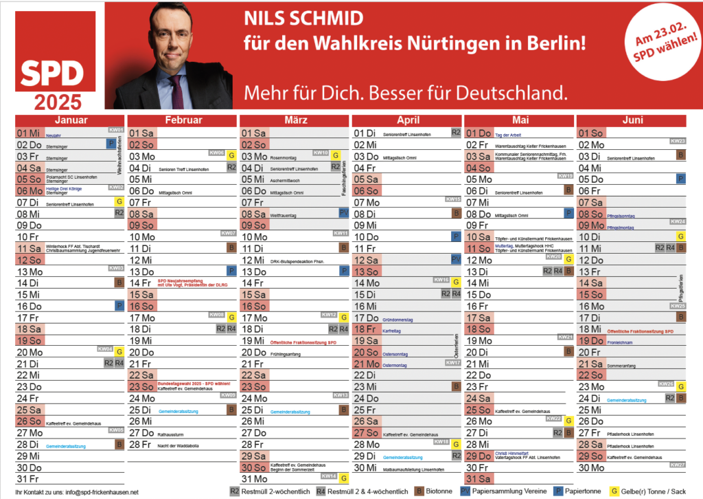 SPD Kalender 2025 - SPD Kommunalpolitik im Gemeinderat